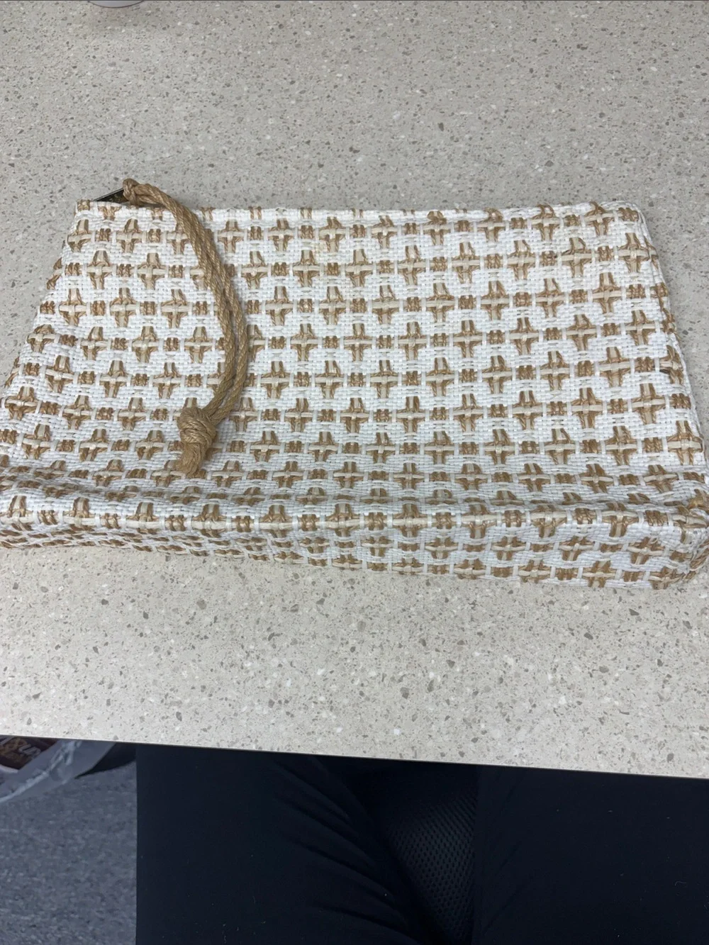 Vintage Woven Straw-Pattern Clutch White and Tan 33 East Imports Made in Japan